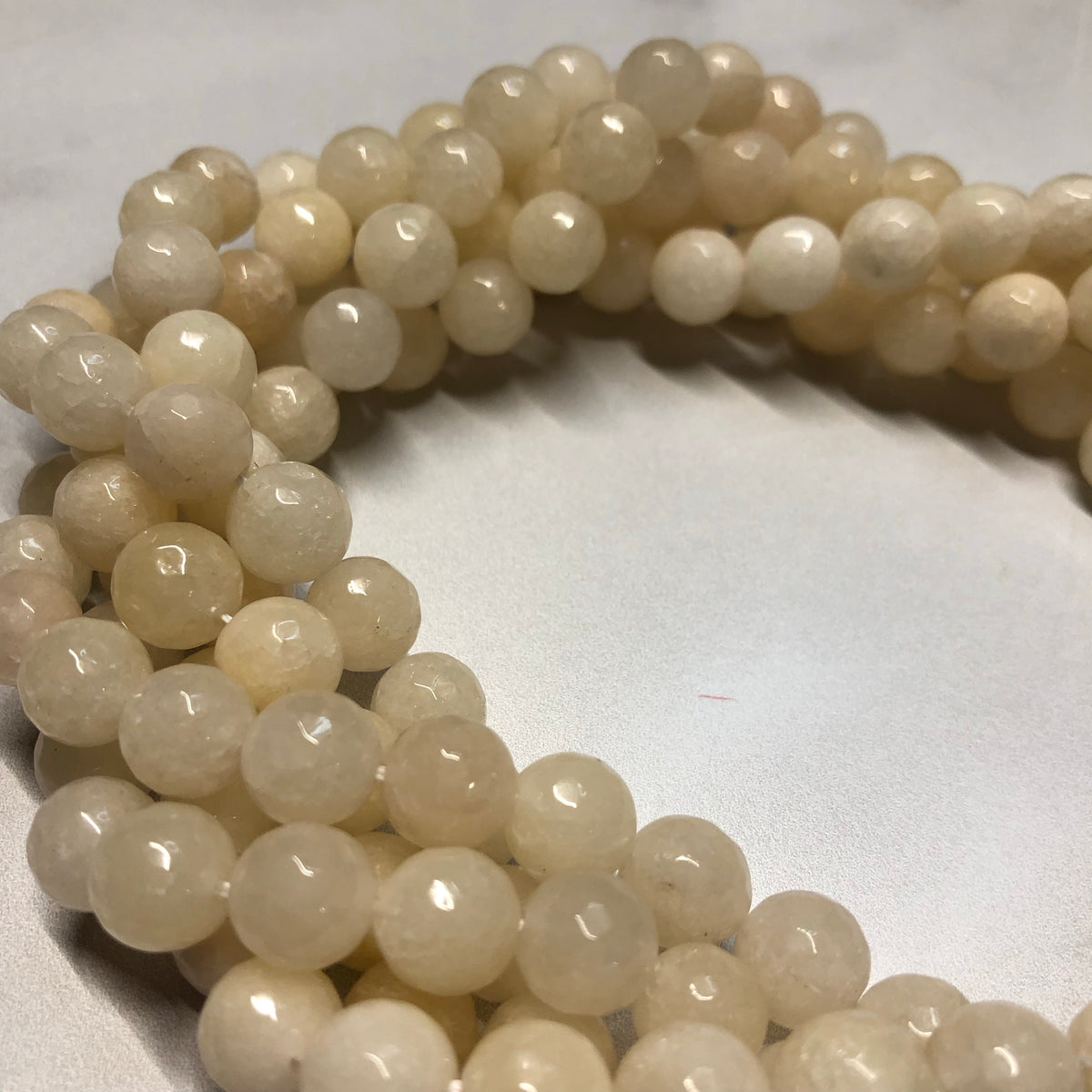 Light Faceted Jade Beads, 10 mm