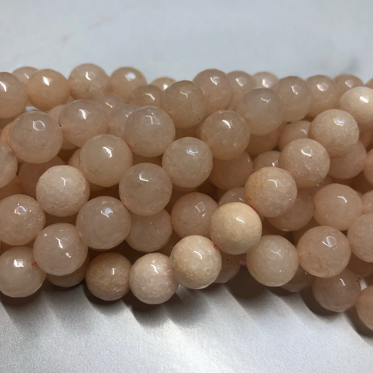 Light Faceted Jade Beads, 10 mm