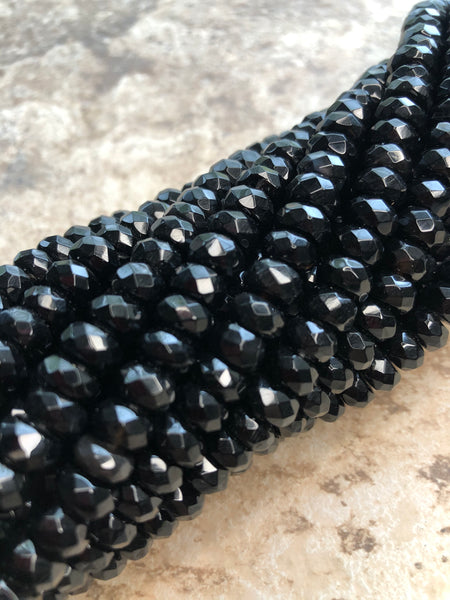 5mm x 8mm Faceted Black Agate Beads