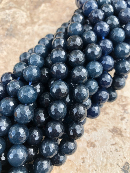 10mm Faceted Jade (Midnight Blue) Beads