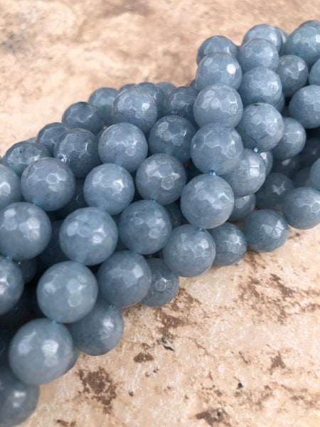 10mm Faceted Jade (Ash Blue) Beads