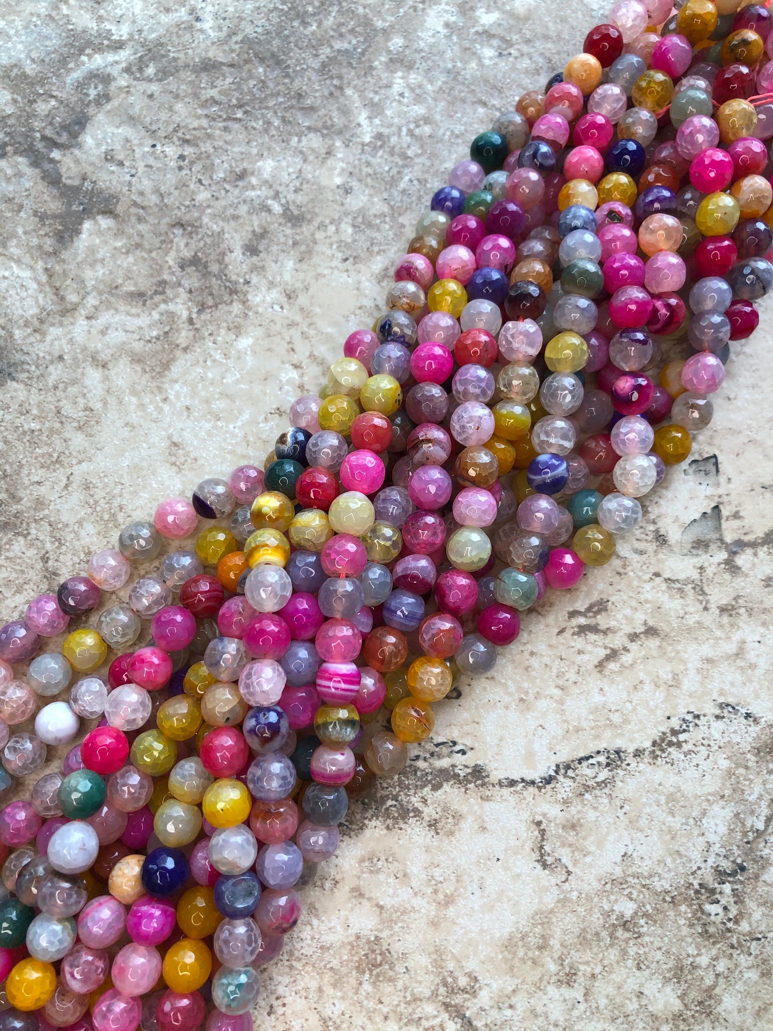 10mm Faceted Multi-Colored Agate Beads- (Pink/Yellow)