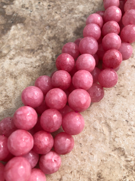 10mm Faceted Jade (Pink)