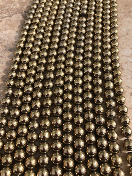 10mm Smooth Hematite Beads (Pyrite Colored)