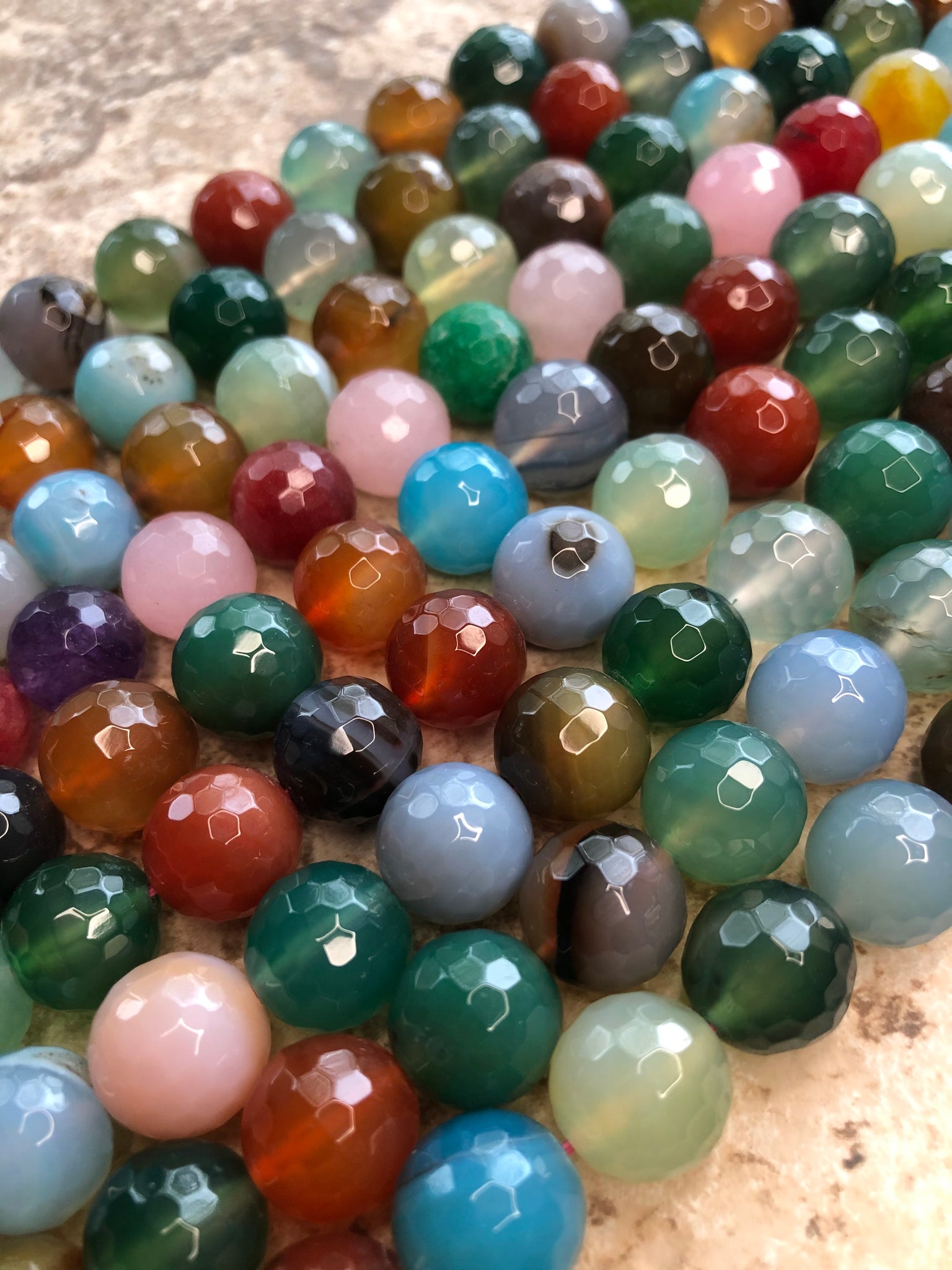 14mm Multi-Colored Faceted Agate Beads