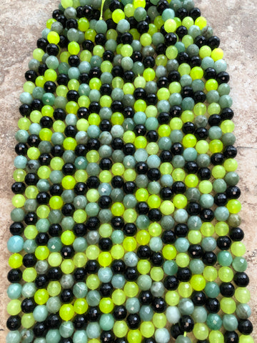 10mm Faceted Mixed Stone Beads- Neon Yellow Mix