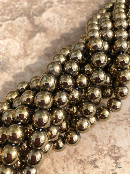 10mm Smooth Hematite Beads (Pyrite Colored)