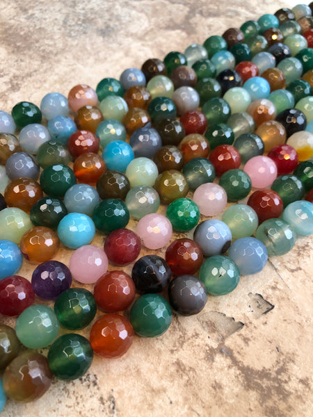 14mm Multi-Colored Faceted Agate Beads