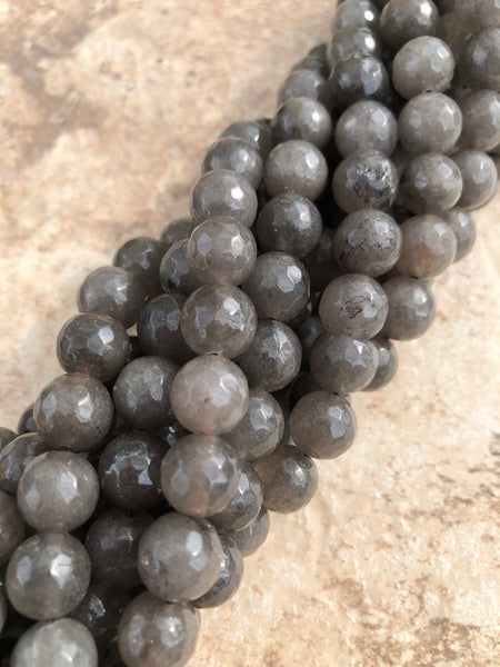 10mm Faceted Jade (Brownish Gray) Beads