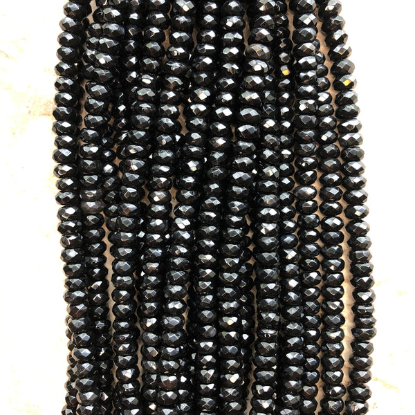 5mm x 8mm Faceted Black Agate Beads