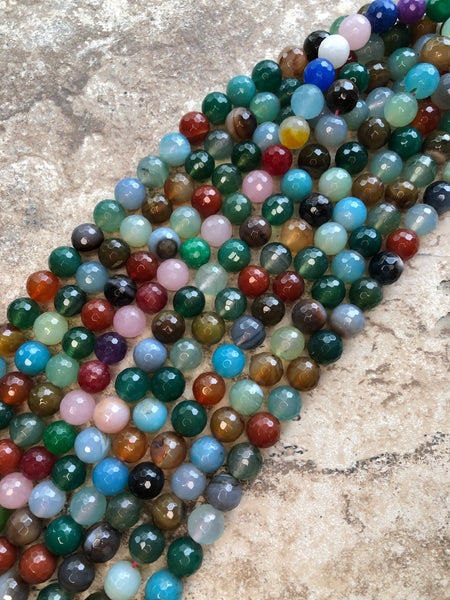 14mm Multi-Colored Faceted Agate Beads