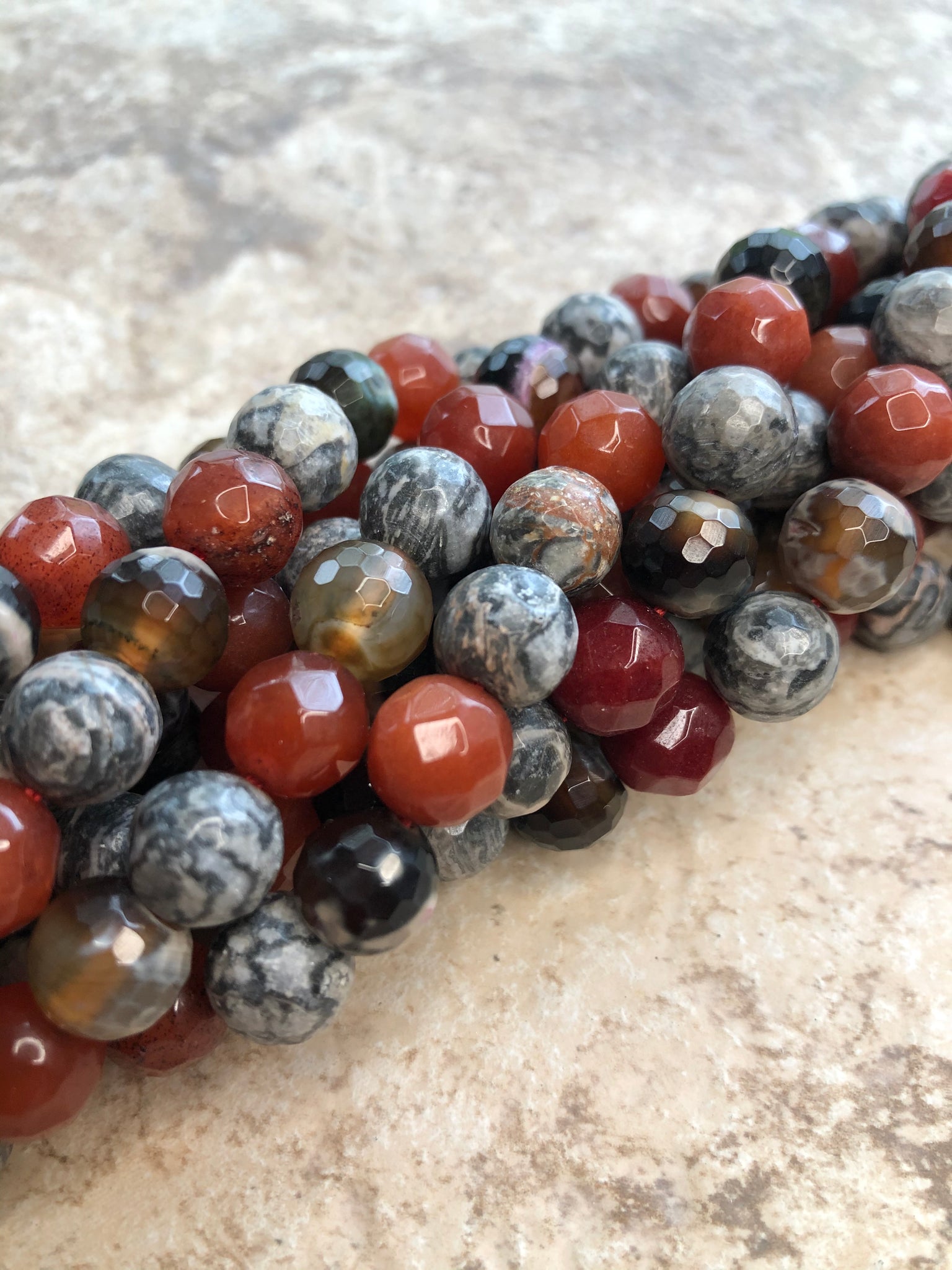 10mm Faceted Multi-Colored Stone Beads