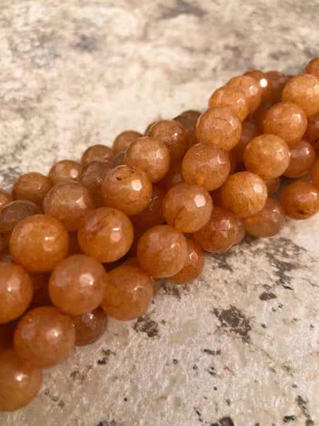 10mm Faceted Jade (Orange) Beads