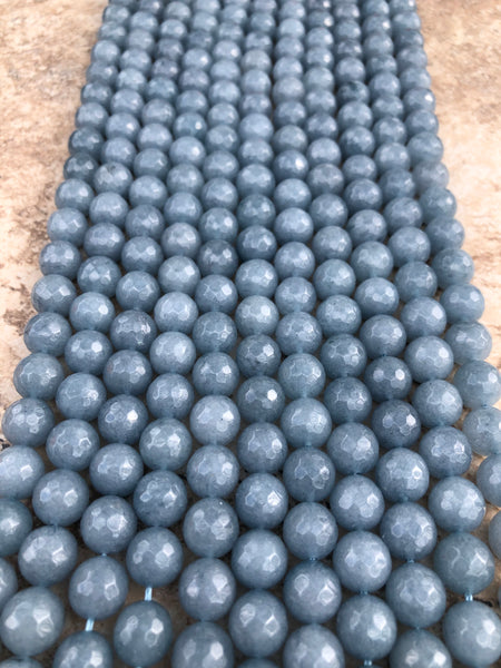 10mm Faceted Jade (Ash Blue) Beads