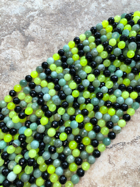 10mm Faceted Mixed Stone Beads- Neon Yellow Mix