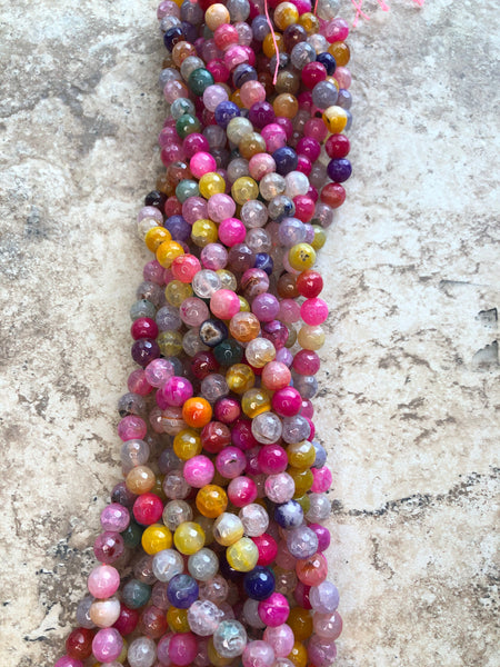 10mm Faceted Multi-Colored Agate Beads- (Pink/Yellow)