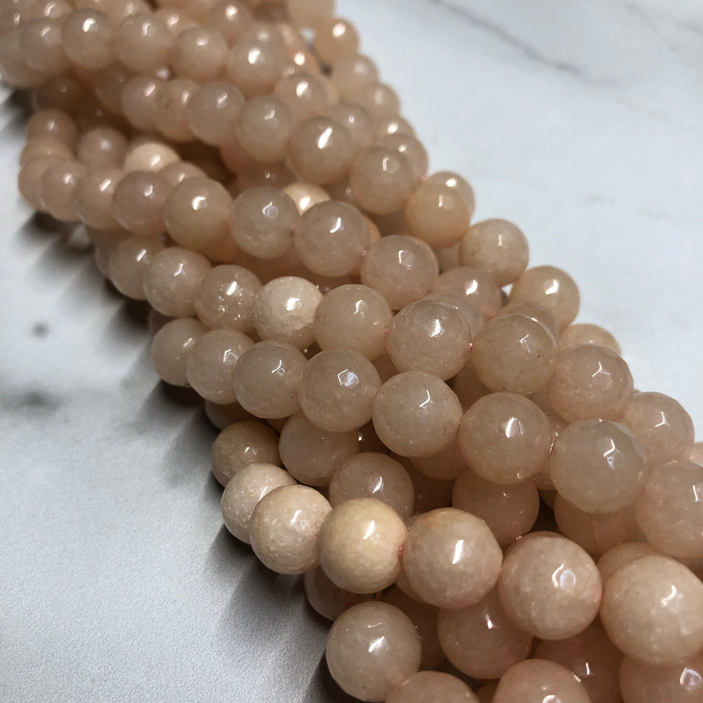 Light Faceted Jade Beads, 10 mm