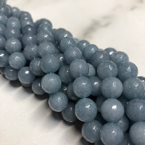 10mm Faceted Jade (Ash Blue) Beads