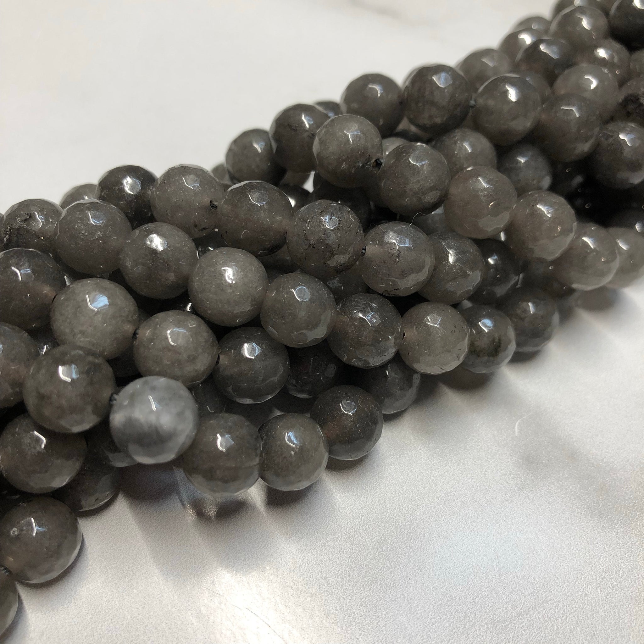 10mm Faceted Jade (Brownish Gray) Beads