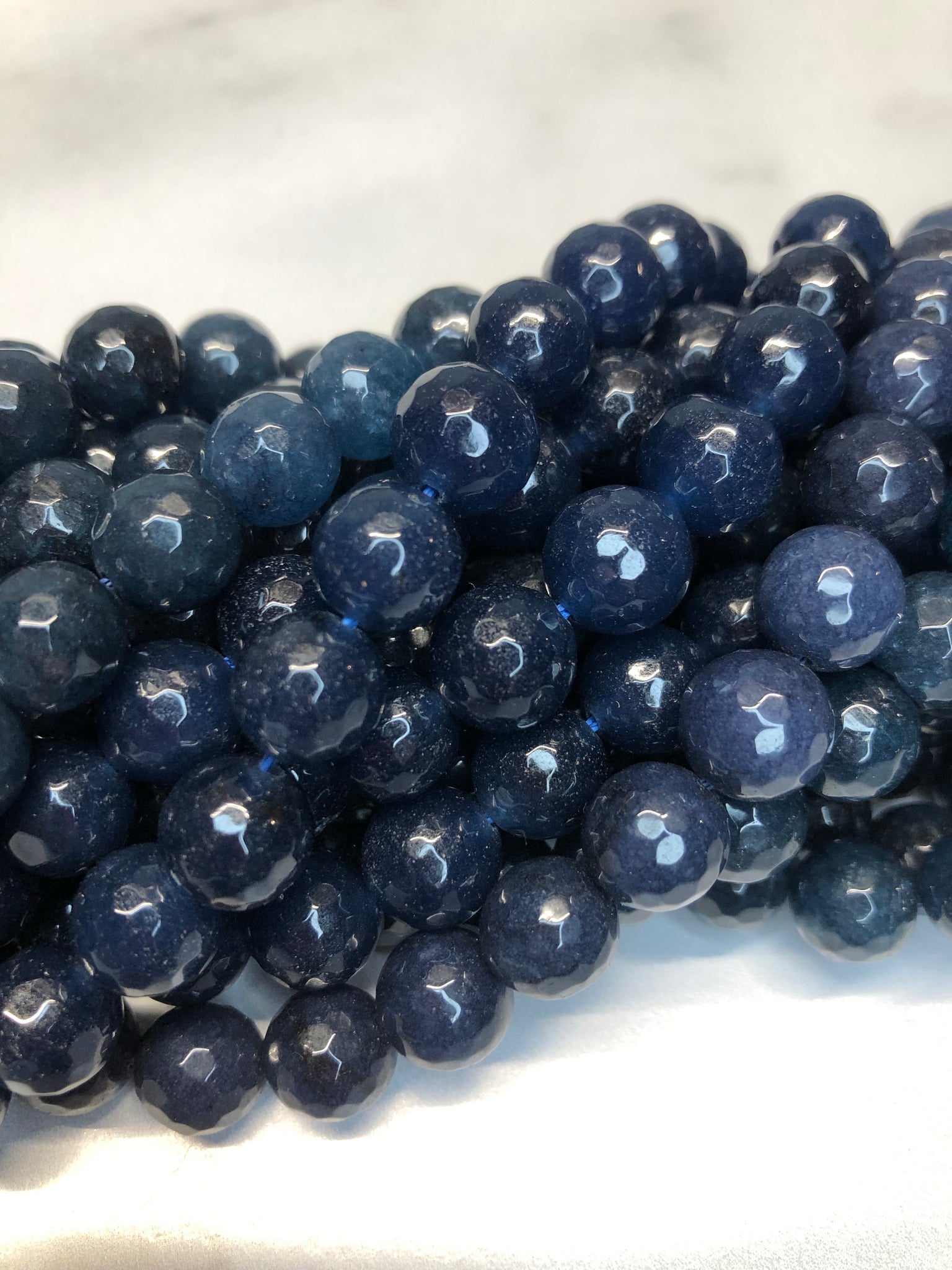 10mm Faceted Jade (Midnight Blue) Beads