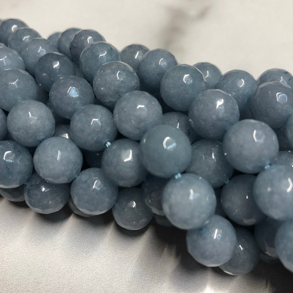 10mm Faceted Jade (Ash Blue) Beads